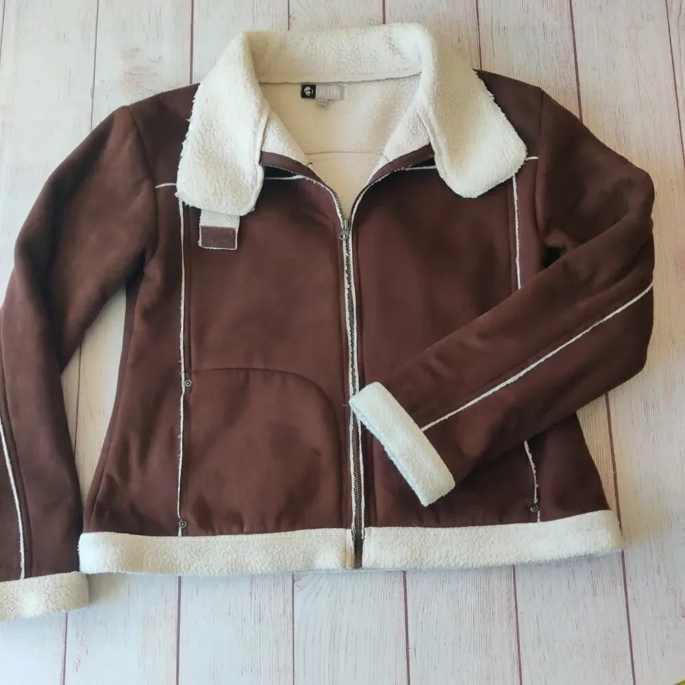 Girl's Active faux suede crop Sherpa lined jacket sz 14/16